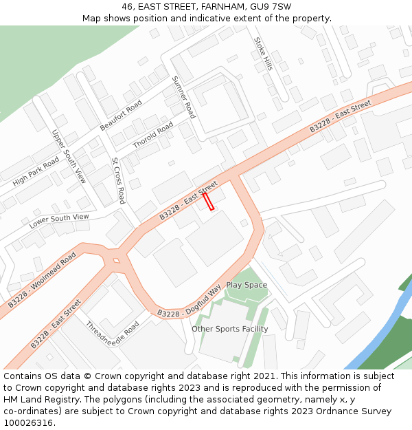 46, EAST STREET, FARNHAM, GU9 7SW: Location map and indicative extent of plot