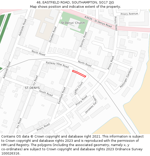 46, EASTFIELD ROAD, SOUTHAMPTON, SO17 2JG: Location map and indicative extent of plot