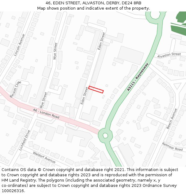 46, EDEN STREET, ALVASTON, DERBY, DE24 8RB: Location map and indicative extent of plot