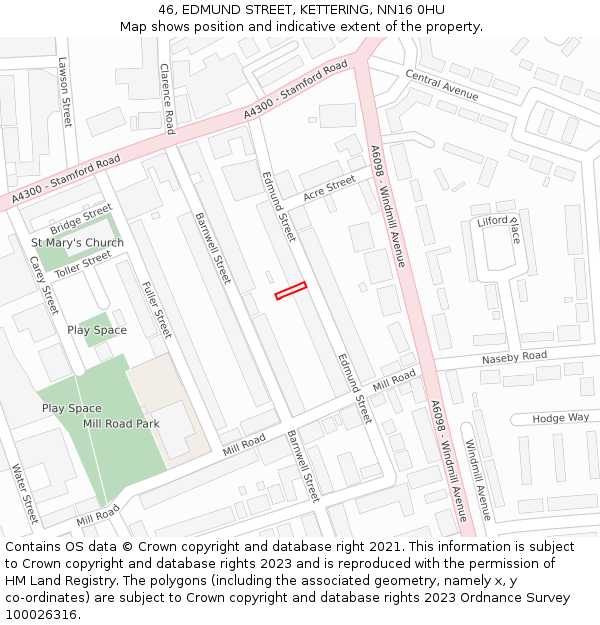 46, EDMUND STREET, KETTERING, NN16 0HU: Location map and indicative extent of plot