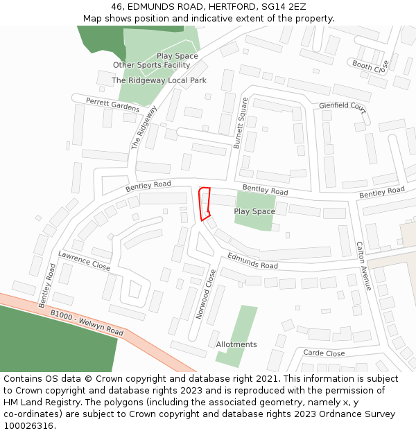 46, EDMUNDS ROAD, HERTFORD, SG14 2EZ: Location map and indicative extent of plot