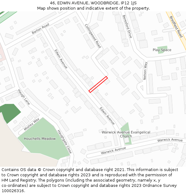 46, EDWIN AVENUE, WOODBRIDGE, IP12 1JS: Location map and indicative extent of plot