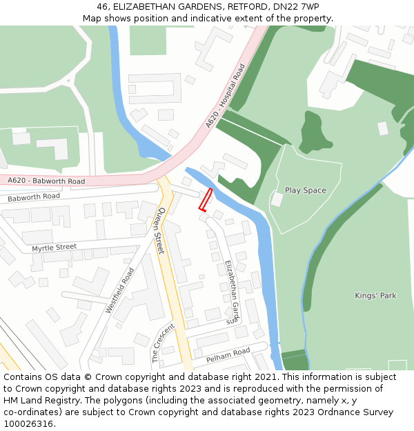 46, ELIZABETHAN GARDENS, RETFORD, DN22 7WP: Location map and indicative extent of plot