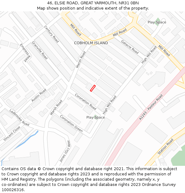 46, ELSIE ROAD, GREAT YARMOUTH, NR31 0BN: Location map and indicative extent of plot