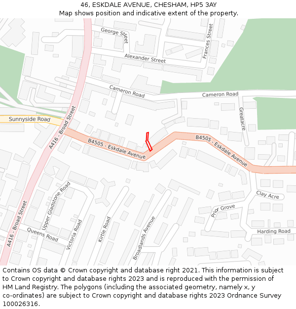 46, ESKDALE AVENUE, CHESHAM, HP5 3AY: Location map and indicative extent of plot