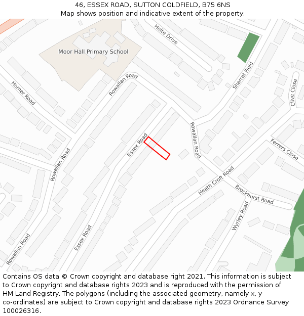 46, ESSEX ROAD, SUTTON COLDFIELD, B75 6NS: Location map and indicative extent of plot