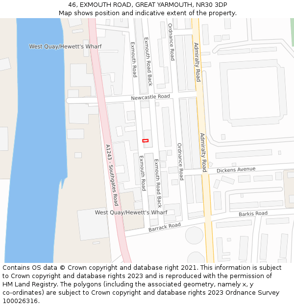 46, EXMOUTH ROAD, GREAT YARMOUTH, NR30 3DP: Location map and indicative extent of plot