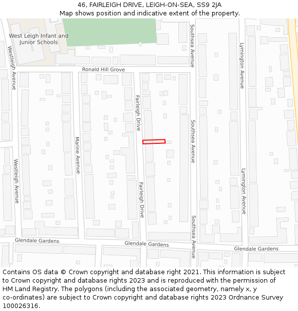 46, FAIRLEIGH DRIVE, LEIGH-ON-SEA, SS9 2JA: Location map and indicative extent of plot