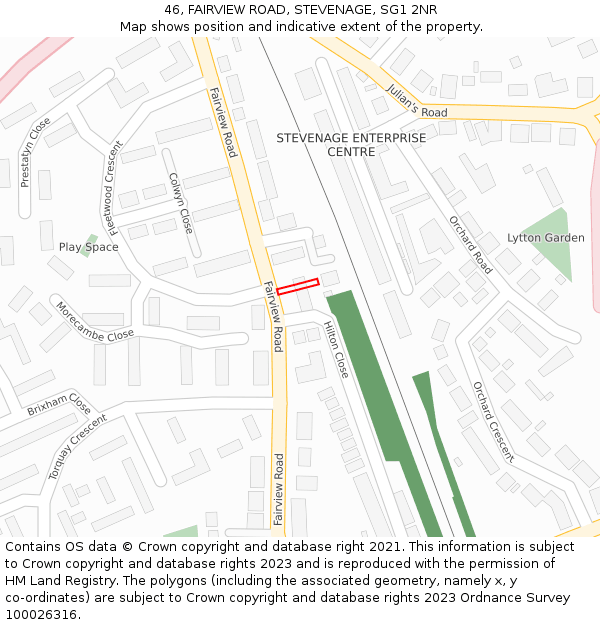 46, FAIRVIEW ROAD, STEVENAGE, SG1 2NR: Location map and indicative extent of plot