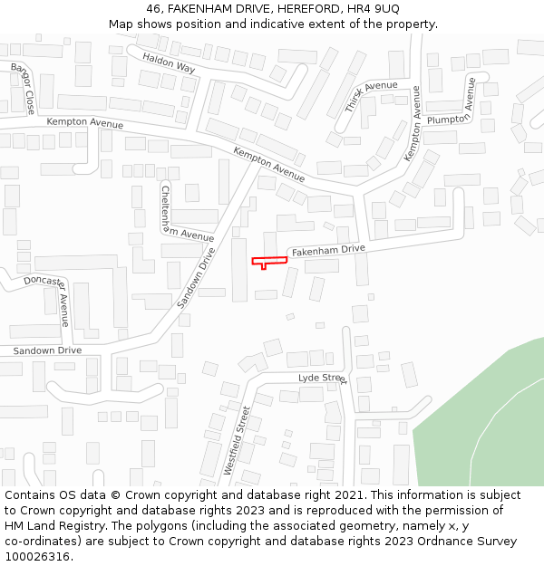 46, FAKENHAM DRIVE, HEREFORD, HR4 9UQ: Location map and indicative extent of plot