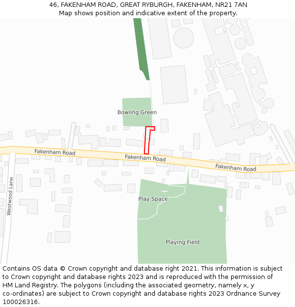 46, FAKENHAM ROAD, GREAT RYBURGH, FAKENHAM, NR21 7AN: Location map and indicative extent of plot