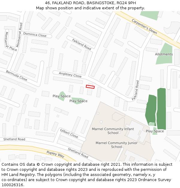 46, FALKLAND ROAD, BASINGSTOKE, RG24 9PH: Location map and indicative extent of plot