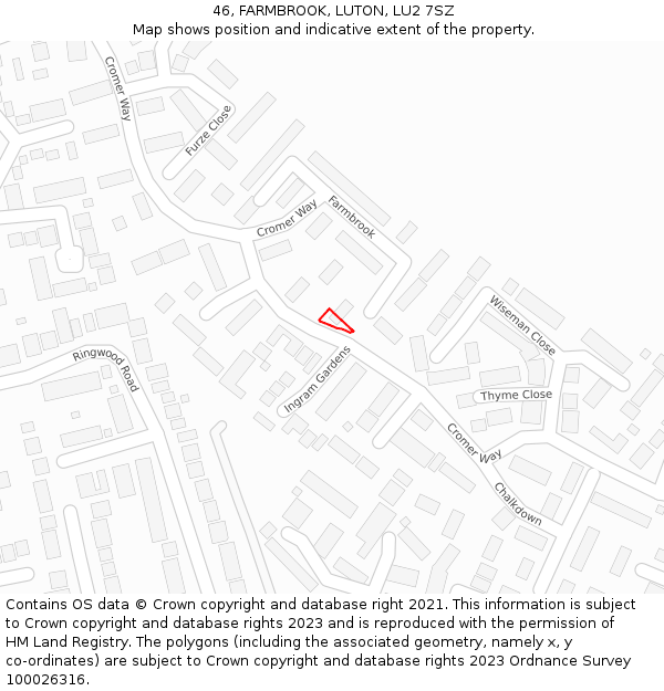 46, FARMBROOK, LUTON, LU2 7SZ: Location map and indicative extent of plot