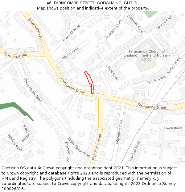 46, FARNCOMBE STREET, GODALMING, GU7 3LJ: Location map and indicative extent of plot