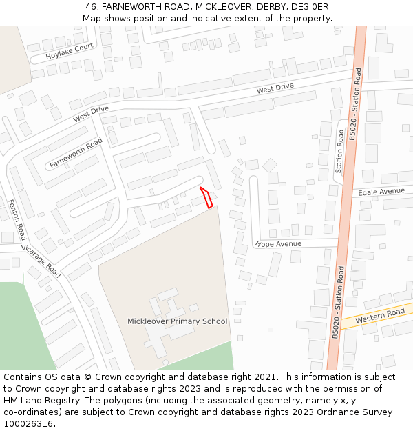 46, FARNEWORTH ROAD, MICKLEOVER, DERBY, DE3 0ER: Location map and indicative extent of plot