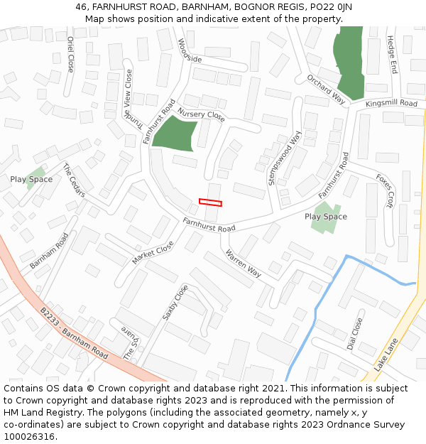 46, FARNHURST ROAD, BARNHAM, BOGNOR REGIS, PO22 0JN: Location map and indicative extent of plot