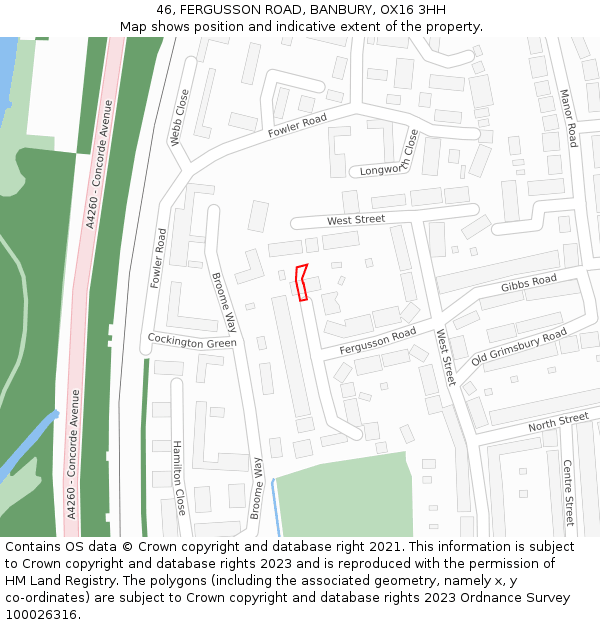 46, FERGUSSON ROAD, BANBURY, OX16 3HH: Location map and indicative extent of plot