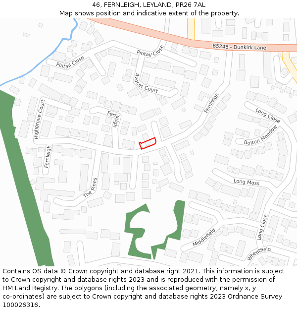 46, FERNLEIGH, LEYLAND, PR26 7AL: Location map and indicative extent of plot