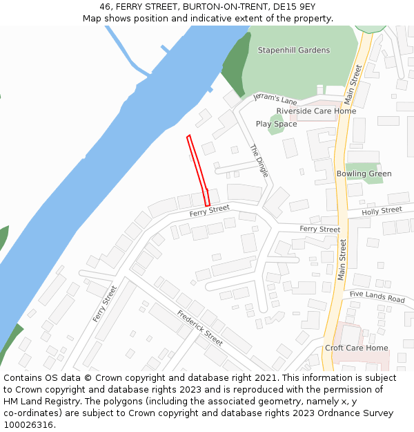 46, FERRY STREET, BURTON-ON-TRENT, DE15 9EY: Location map and indicative extent of plot