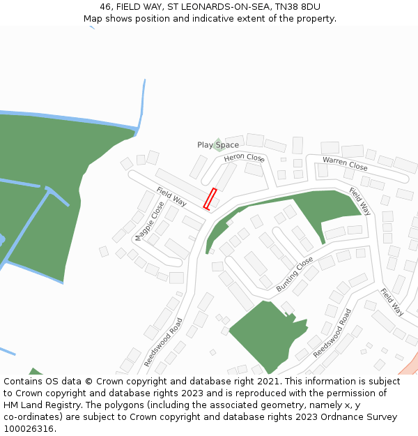 46, FIELD WAY, ST LEONARDS-ON-SEA, TN38 8DU: Location map and indicative extent of plot