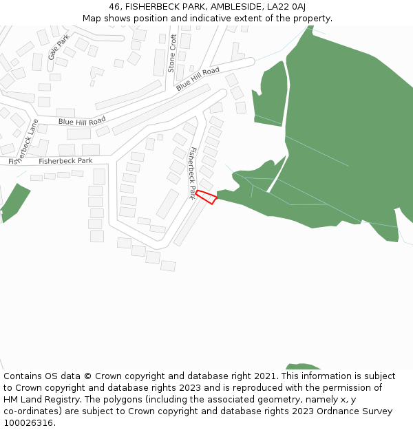 46, FISHERBECK PARK, AMBLESIDE, LA22 0AJ: Location map and indicative extent of plot