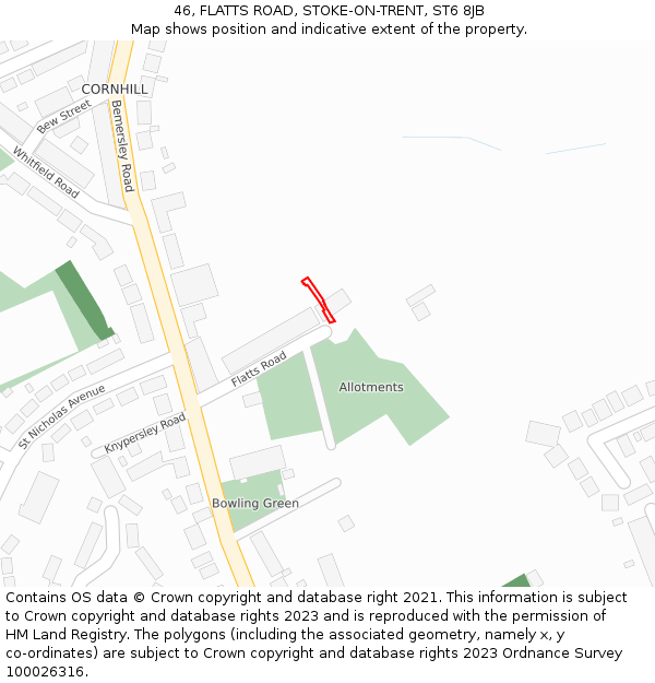 46, FLATTS ROAD, STOKE-ON-TRENT, ST6 8JB: Location map and indicative extent of plot