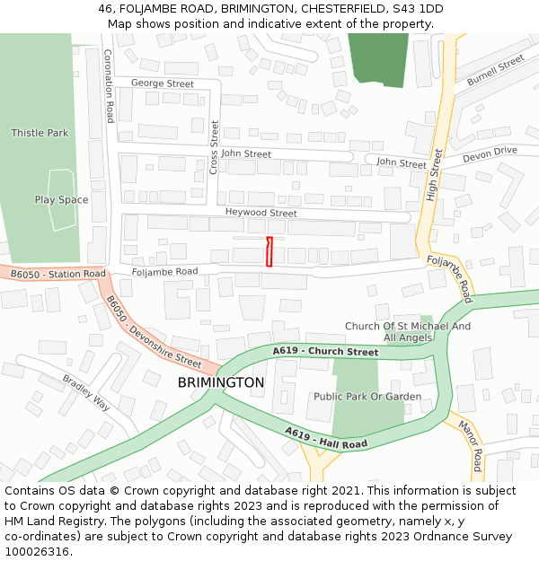 46, FOLJAMBE ROAD, BRIMINGTON, CHESTERFIELD, S43 1DD: Location map and indicative extent of plot