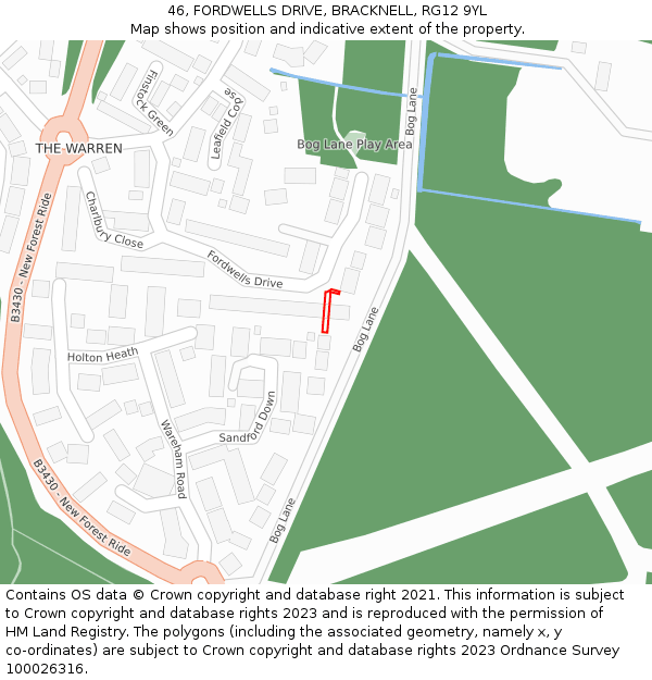 46, FORDWELLS DRIVE, BRACKNELL, RG12 9YL: Location map and indicative extent of plot