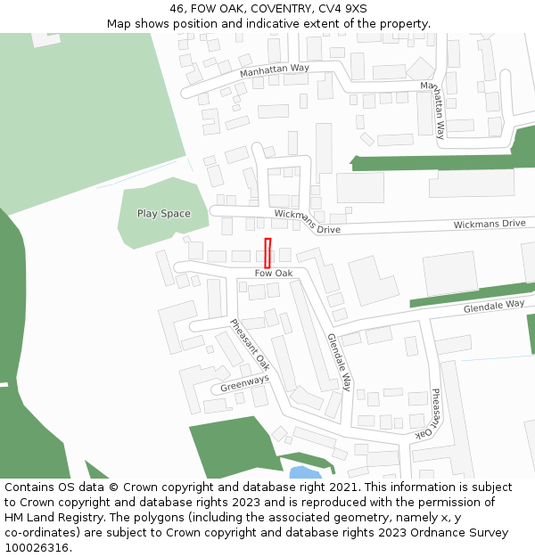 46, FOW OAK, COVENTRY, CV4 9XS: Location map and indicative extent of plot
