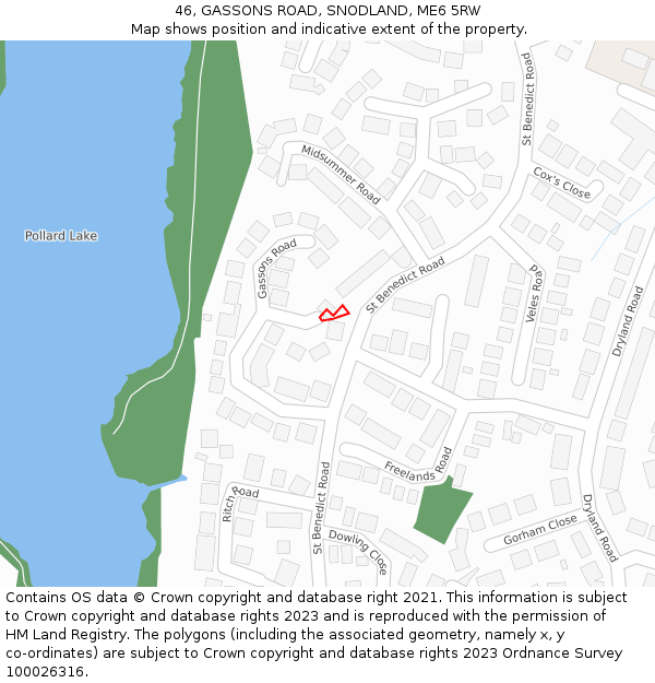46, GASSONS ROAD, SNODLAND, ME6 5RW: Location map and indicative extent of plot