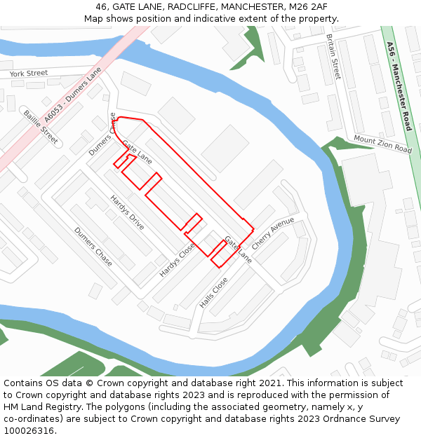 46, GATE LANE, RADCLIFFE, MANCHESTER, M26 2AF: Location map and indicative extent of plot