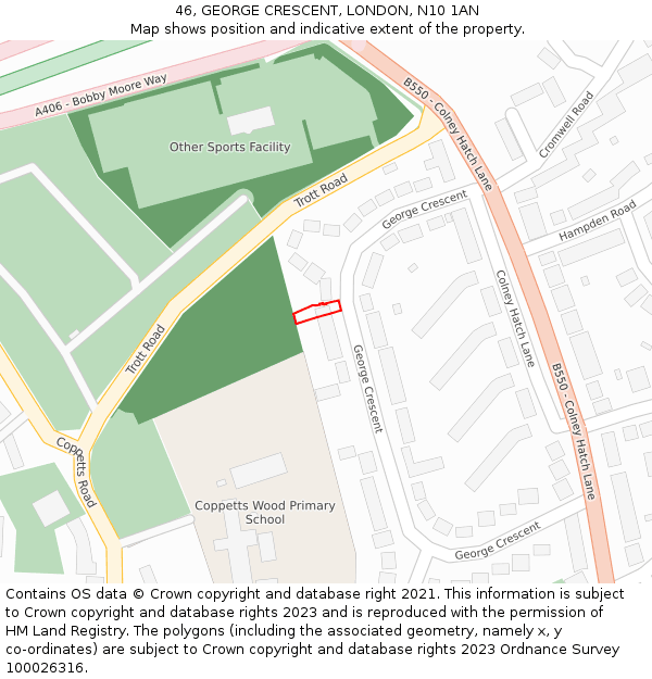 46, GEORGE CRESCENT, LONDON, N10 1AN: Location map and indicative extent of plot