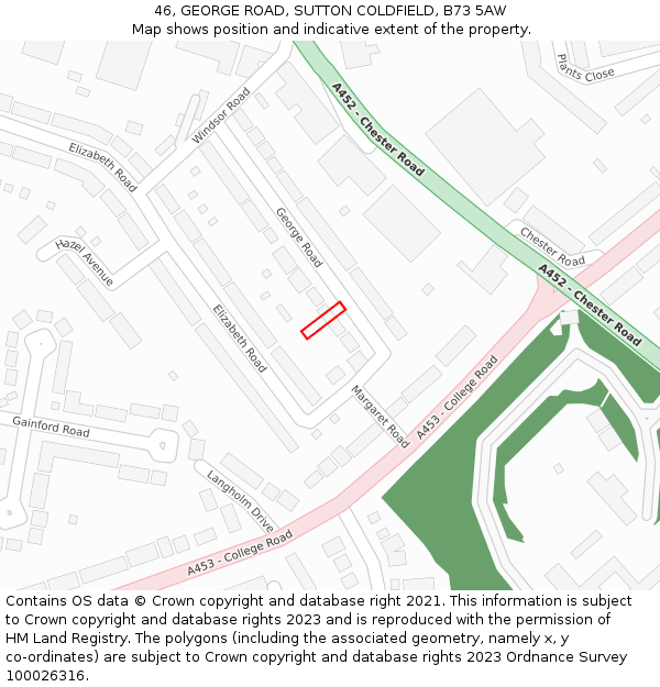 46, GEORGE ROAD, SUTTON COLDFIELD, B73 5AW: Location map and indicative extent of plot