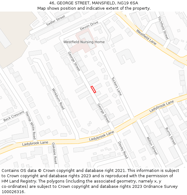 46, GEORGE STREET, MANSFIELD, NG19 6SA: Location map and indicative extent of plot