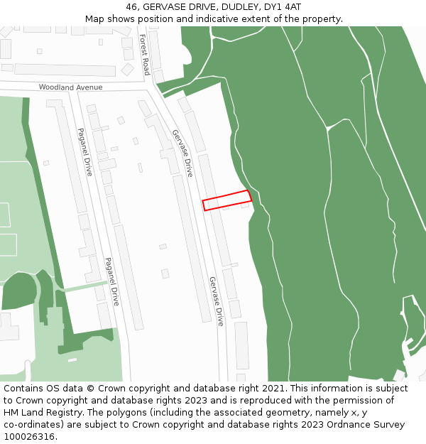 46, GERVASE DRIVE, DUDLEY, DY1 4AT: Location map and indicative extent of plot