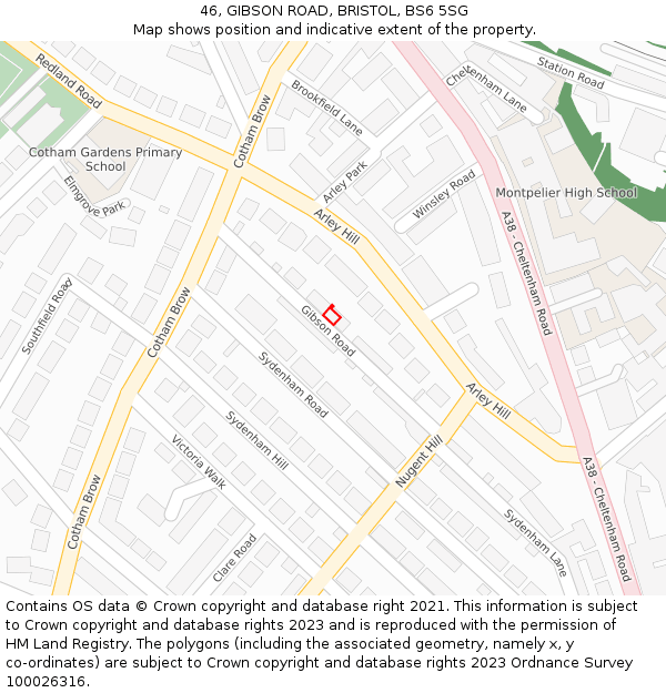 46, GIBSON ROAD, BRISTOL, BS6 5SG: Location map and indicative extent of plot