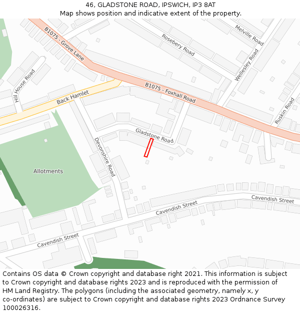 46, GLADSTONE ROAD, IPSWICH, IP3 8AT: Location map and indicative extent of plot