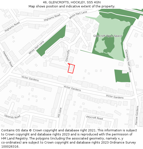 46, GLENCROFTS, HOCKLEY, SS5 4GN: Location map and indicative extent of plot