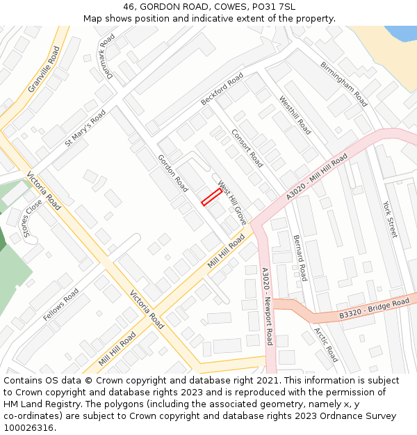 46, GORDON ROAD, COWES, PO31 7SL: Location map and indicative extent of plot