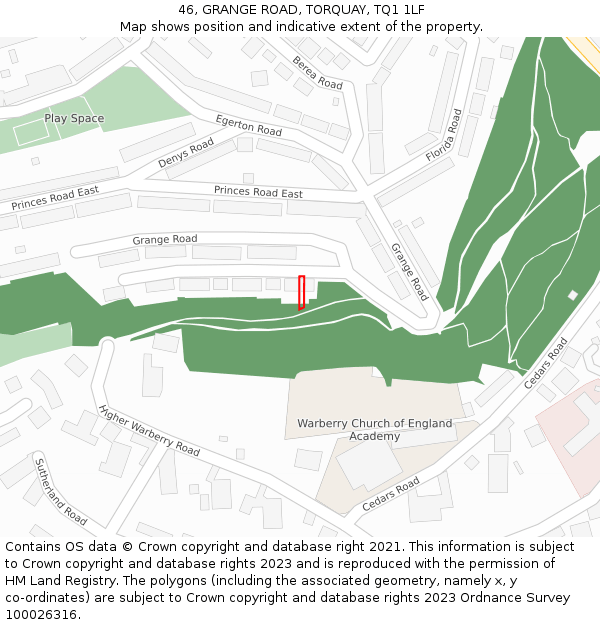 46, GRANGE ROAD, TORQUAY, TQ1 1LF: Location map and indicative extent of plot