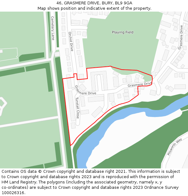 46, GRASMERE DRIVE, BURY, BL9 9GA: Location map and indicative extent of plot