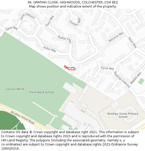 46, GRATIAN CLOSE, HIGHWOODS, COLCHESTER, CO4 9EZ: Location map and indicative extent of plot