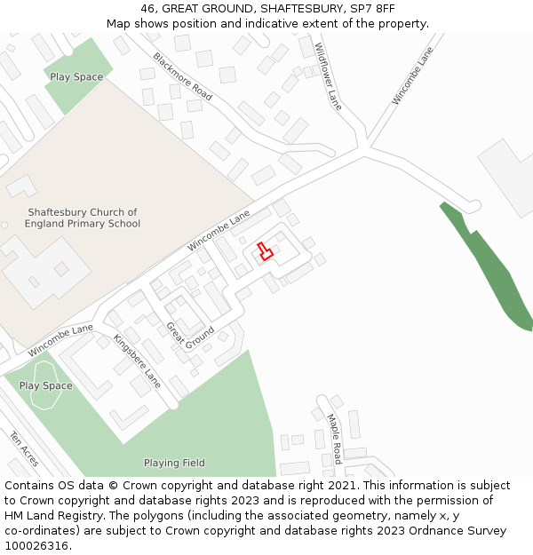 46, GREAT GROUND, SHAFTESBURY, SP7 8FF: Location map and indicative extent of plot