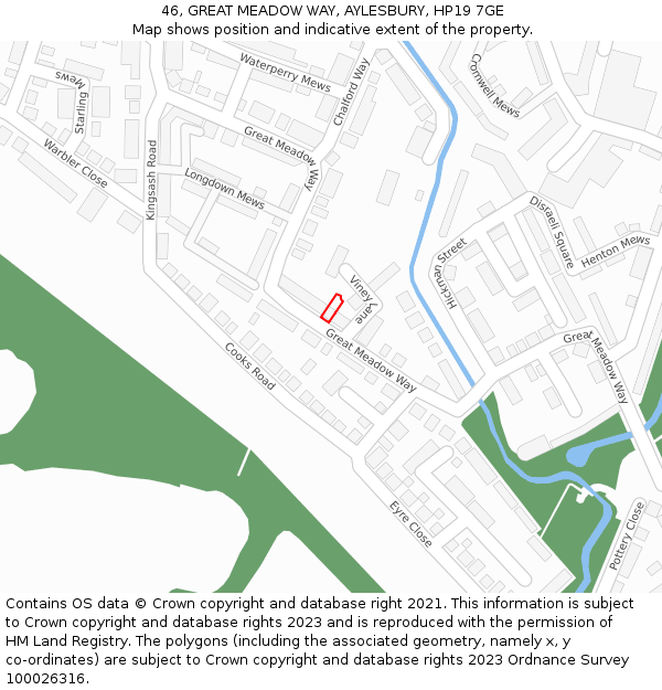 46, GREAT MEADOW WAY, AYLESBURY, HP19 7GE: Location map and indicative extent of plot