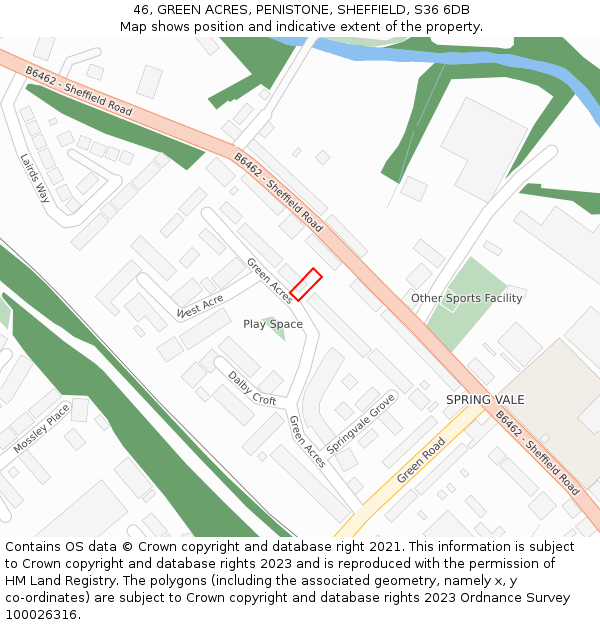46, GREEN ACRES, PENISTONE, SHEFFIELD, S36 6DB: Location map and indicative extent of plot