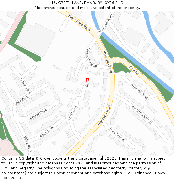 46, GREEN LANE, BANBURY, OX16 9HD: Location map and indicative extent of plot