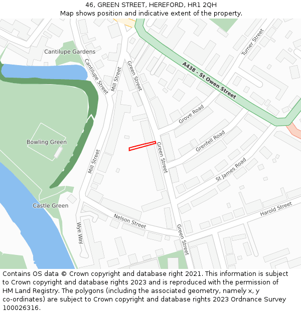 46, GREEN STREET, HEREFORD, HR1 2QH: Location map and indicative extent of plot