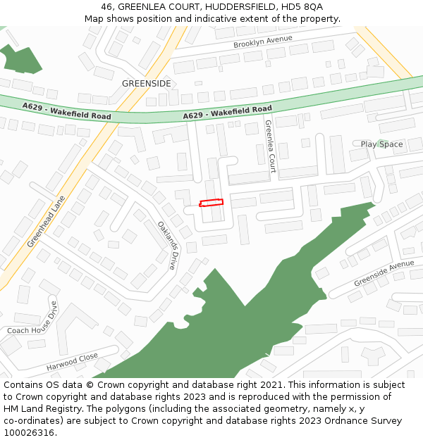 46, GREENLEA COURT, HUDDERSFIELD, HD5 8QA: Location map and indicative extent of plot