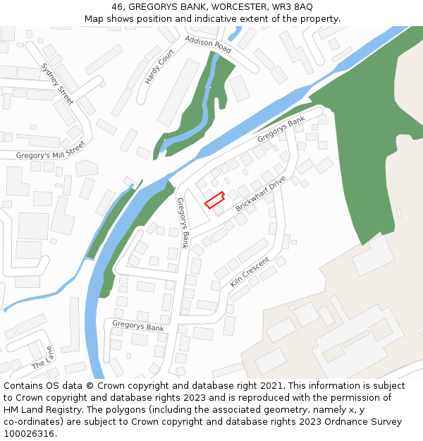 46, GREGORYS BANK, WORCESTER, WR3 8AQ: Location map and indicative extent of plot