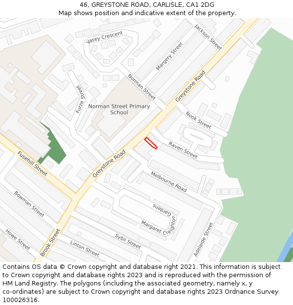 46, GREYSTONE ROAD, CARLISLE, CA1 2DG: Location map and indicative extent of plot